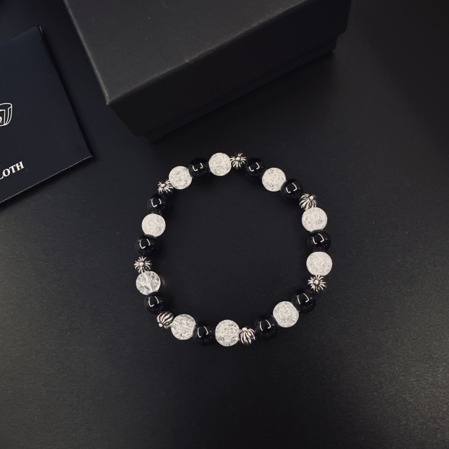 Chrome Hearts Hearts Silver and Black Beaded Bracelet